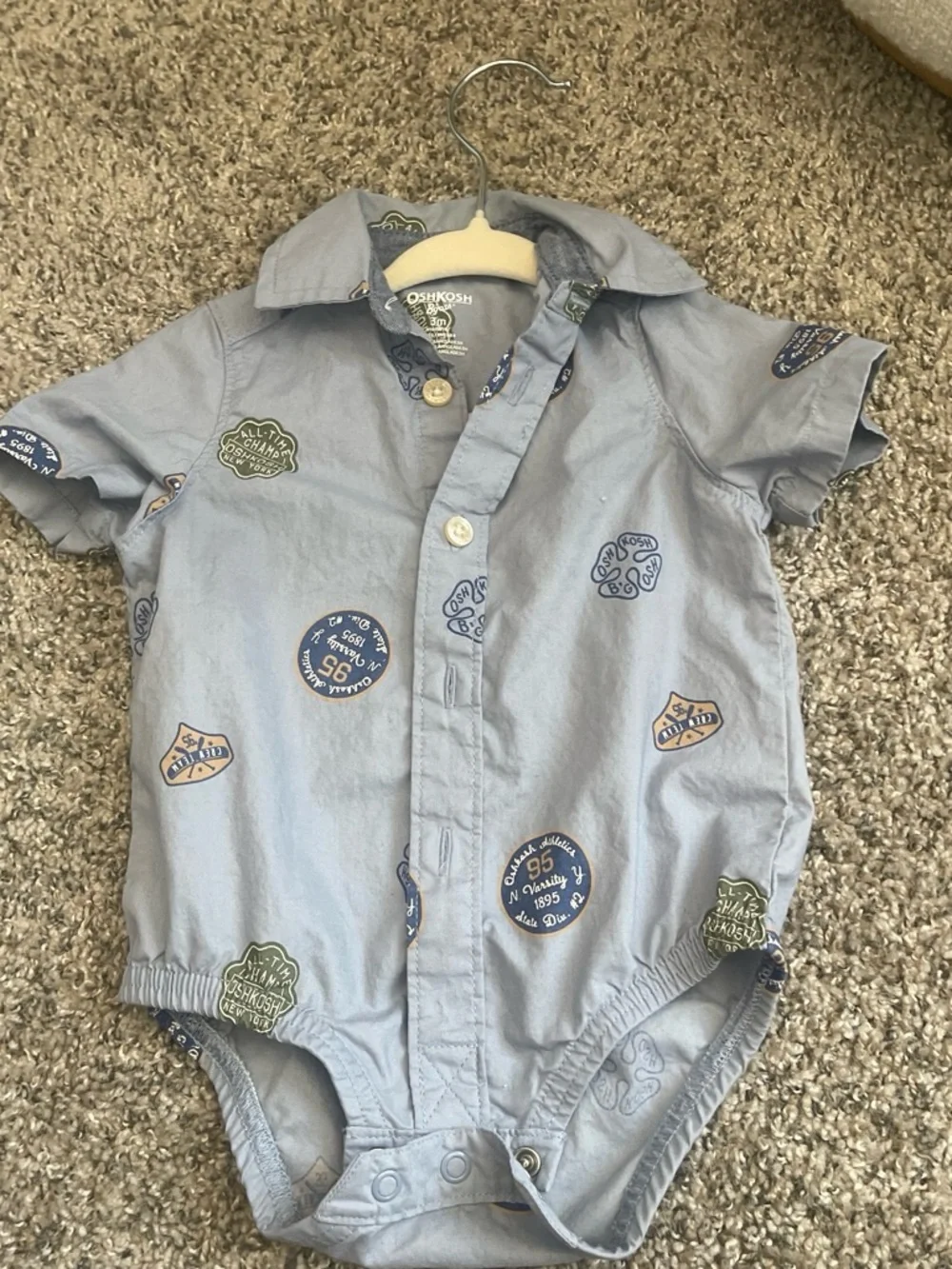 OshKosh B'gosh Light Blue Short-Sleeve Badge-Print One-Piece
